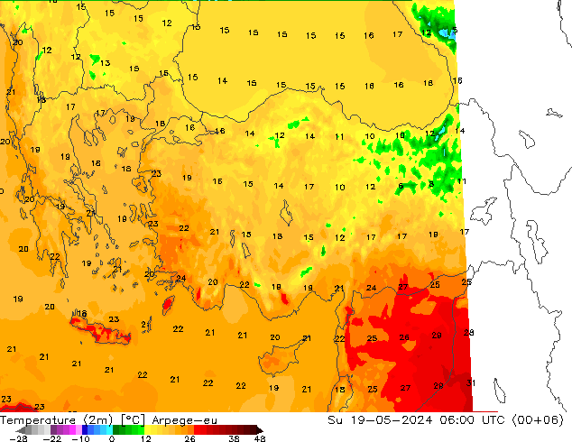 Temperature (2m) Arpege-eu Ne 19.05.2024 06 UTC