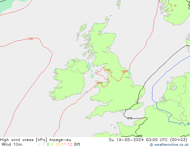 High wind areas Arpege-eu Su 19.05.2024 03 UTC