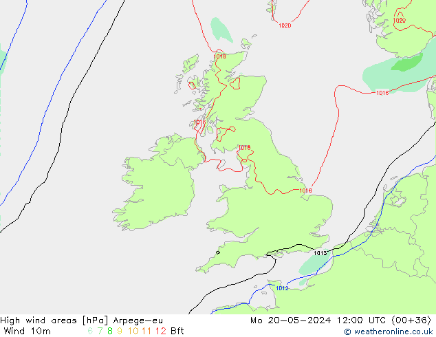 yüksek rüzgarlı alanlar Arpege-eu Pzt 20.05.2024 12 UTC