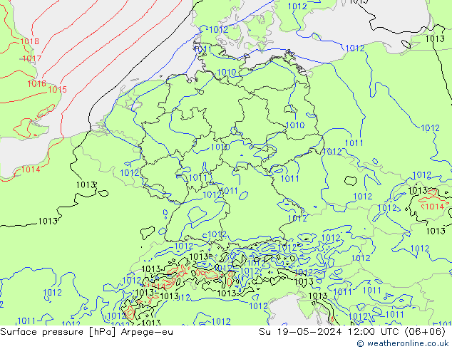 Atmosférický tlak Arpege-eu Ne 19.05.2024 12 UTC