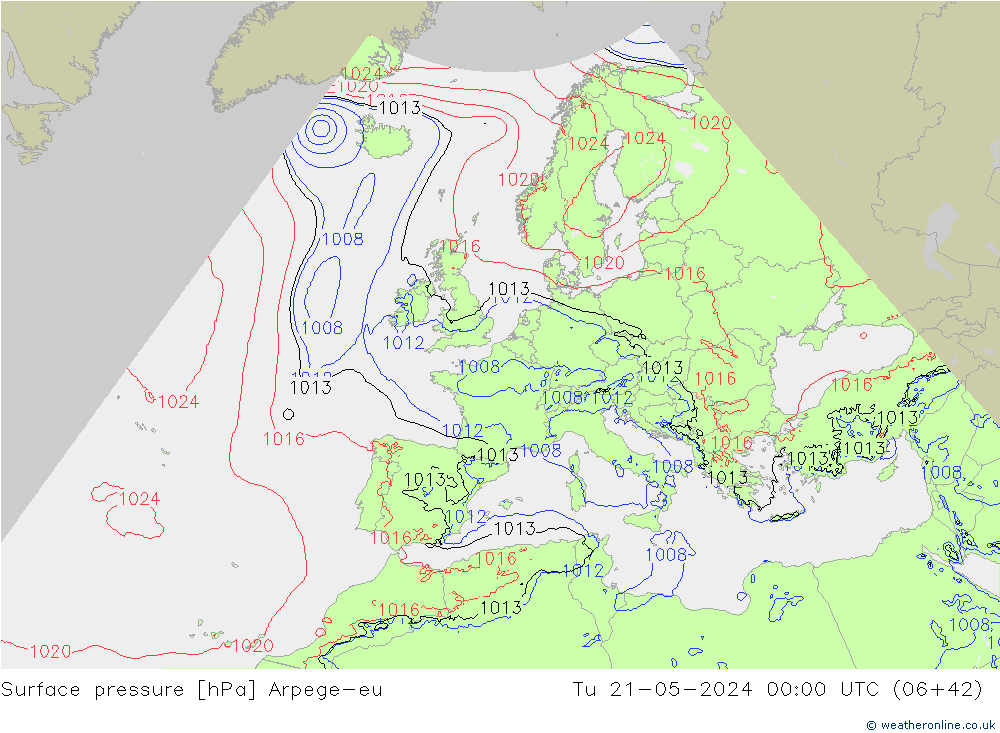 Atmosférický tlak Arpege-eu Út 21.05.2024 00 UTC