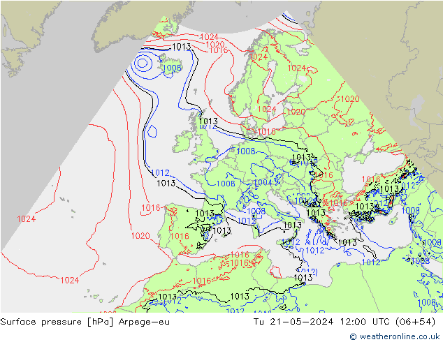 Yer basıncı Arpege-eu Sa 21.05.2024 12 UTC