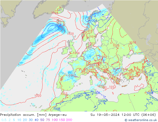 Precipitation accum. Arpege-eu Ne 19.05.2024 12 UTC