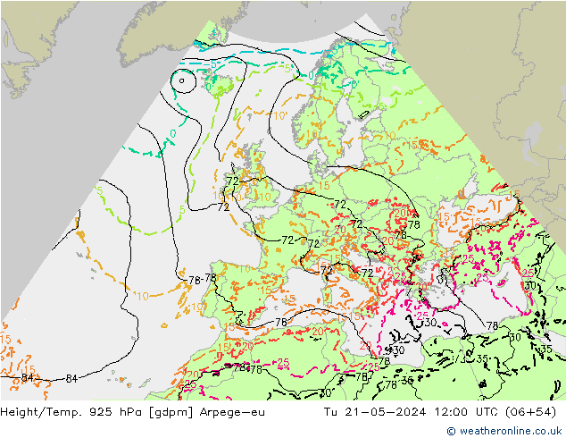 Yükseklik/Sıc. 925 hPa Arpege-eu Sa 21.05.2024 12 UTC