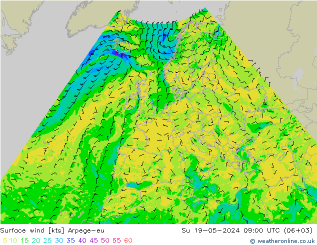 Surface wind Arpege-eu Su 19.05.2024 09 UTC