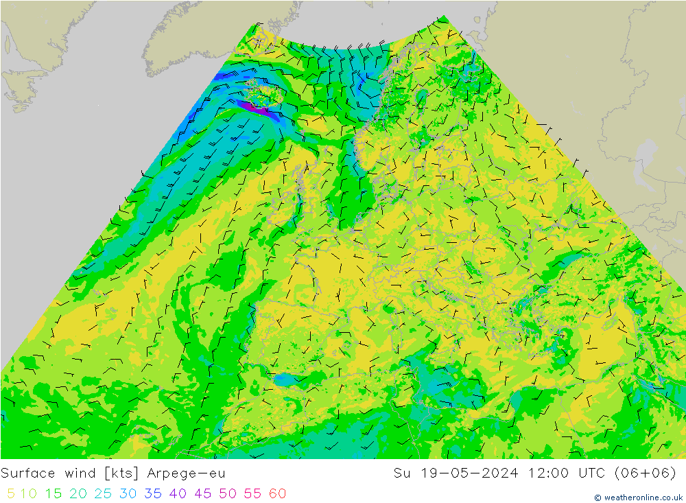 Surface wind Arpege-eu Su 19.05.2024 12 UTC