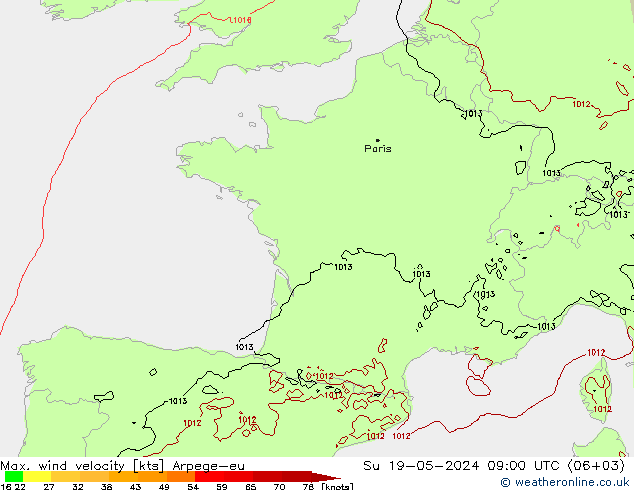 Windböen Arpege-eu So 19.05.2024 09 UTC