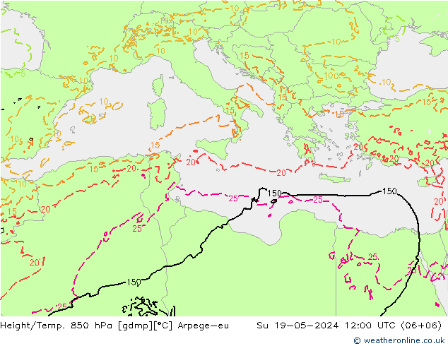 Height/Temp. 850 hPa Arpege-eu So 19.05.2024 12 UTC