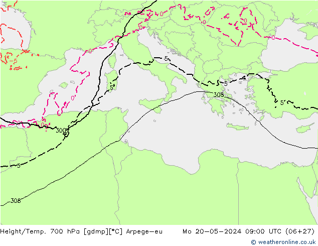 Yükseklik/Sıc. 700 hPa Arpege-eu Pzt 20.05.2024 09 UTC