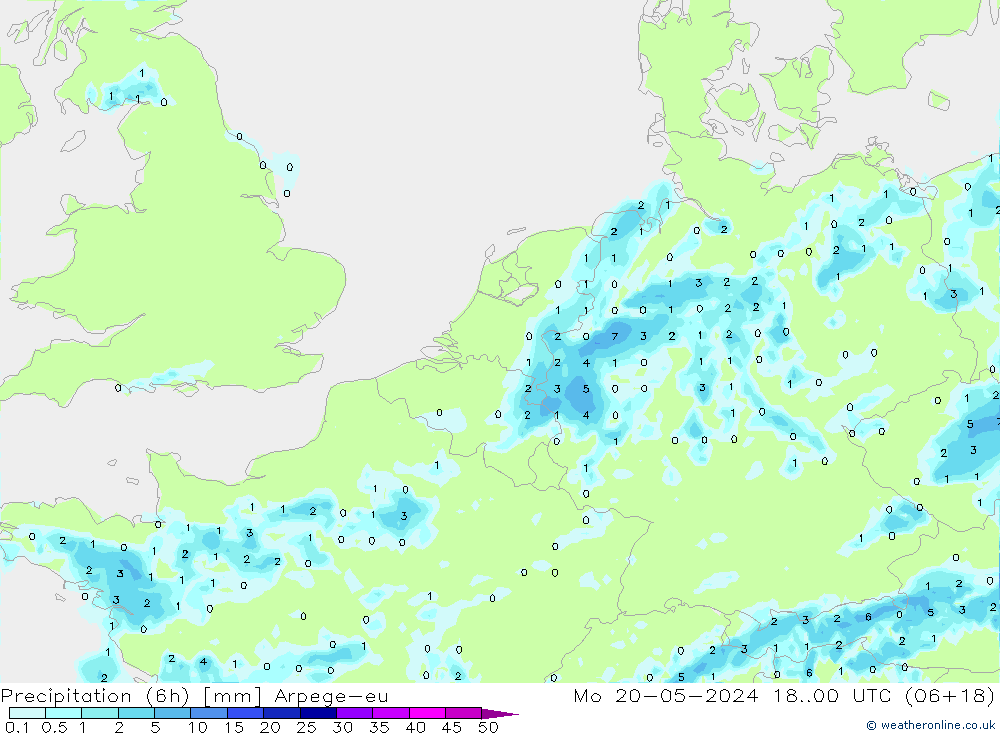 Precipitation (6h) Arpege-eu Po 20.05.2024 00 UTC