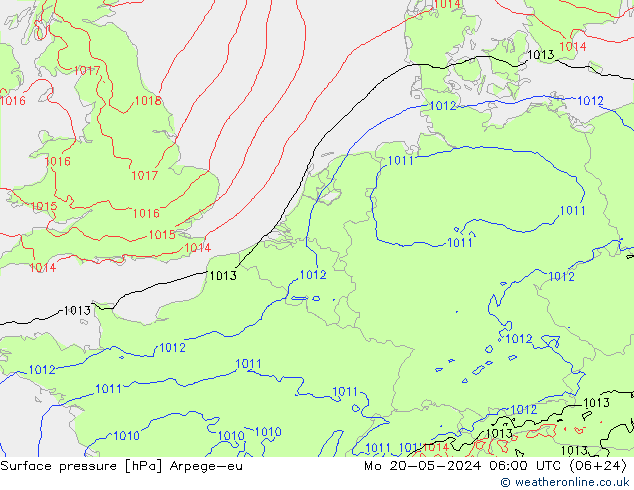 Atmosférický tlak Arpege-eu Po 20.05.2024 06 UTC