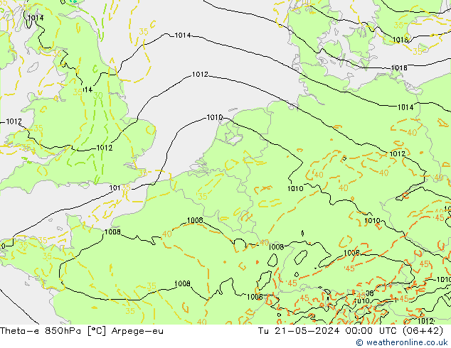 Theta-e 850hPa Arpege-eu Ter 21.05.2024 00 UTC
