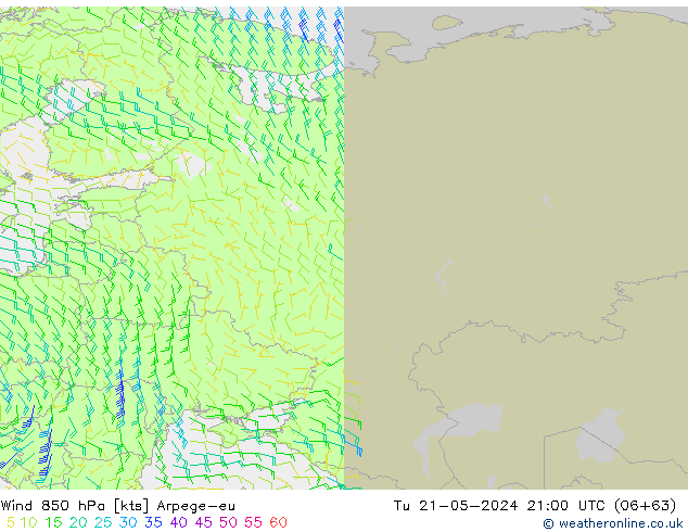 Wind 850 hPa Arpege-eu Tu 21.05.2024 21 UTC