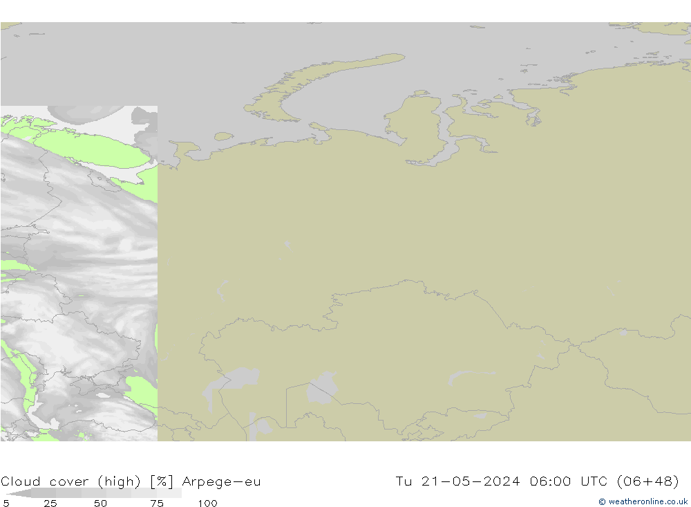 vysoký oblak Arpege-eu Út 21.05.2024 06 UTC