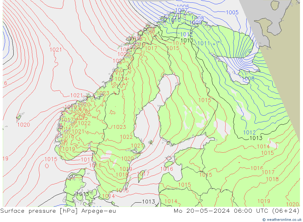 地面气压 Arpege-eu 星期一 20.05.2024 06 UTC