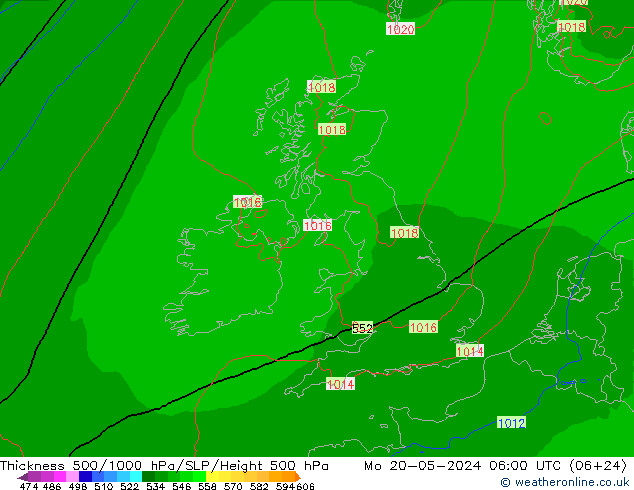 Espesor 500-1000 hPa Arpege-eu lun 20.05.2024 06 UTC