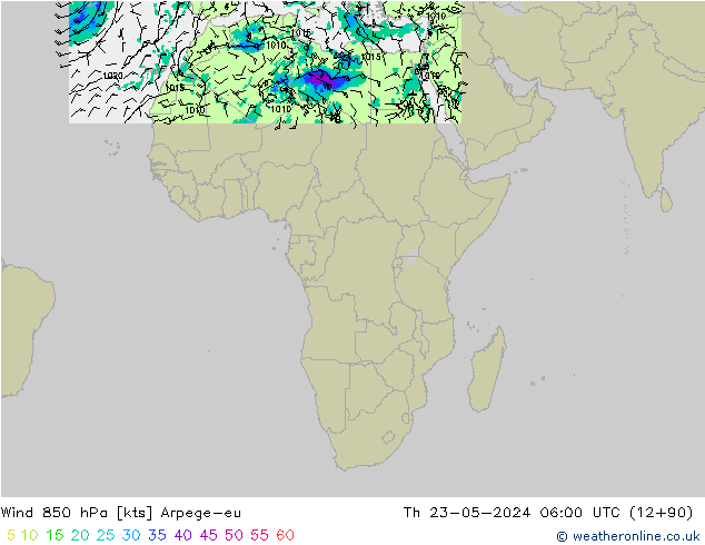 Rüzgar 850 hPa Arpege-eu Per 23.05.2024 06 UTC
