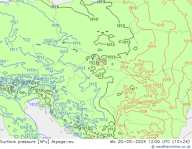 Atmosférický tlak Arpege-eu Po 20.05.2024 12 UTC