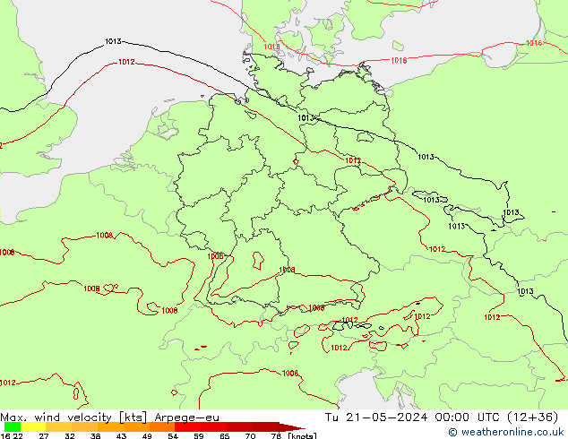Max. wind snelheid Arpege-eu di 21.05.2024 00 UTC