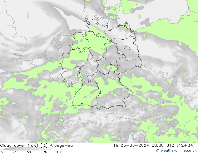 nízká oblaka Arpege-eu Čt 23.05.2024 00 UTC
