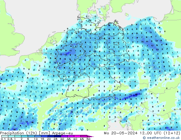 Precipitation (12h) Arpege-eu Mo 20.05.2024 00 UTC