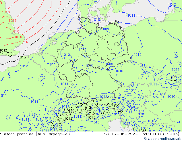 地面气压 Arpege-eu 星期日 19.05.2024 18 UTC