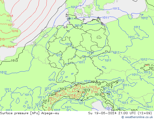 Luchtdruk (Grond) Arpege-eu zo 19.05.2024 21 UTC