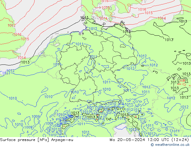 地面气压 Arpege-eu 星期一 20.05.2024 12 UTC