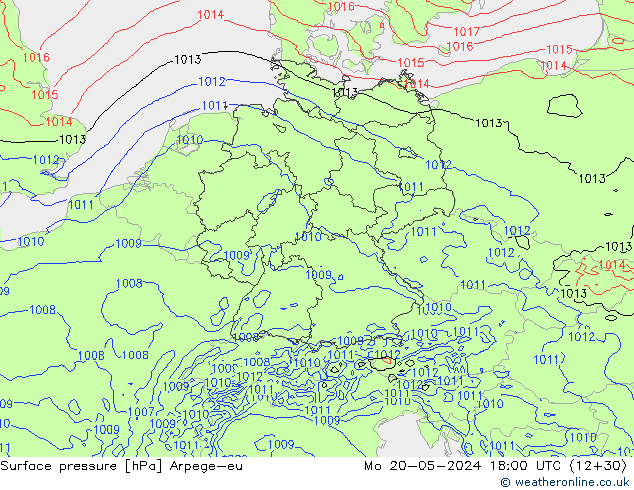 Atmosférický tlak Arpege-eu Po 20.05.2024 18 UTC