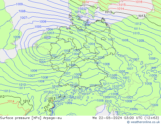 Luchtdruk (Grond) Arpege-eu wo 22.05.2024 03 UTC