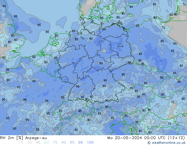 Humedad rel. 2m Arpege-eu lun 20.05.2024 00 UTC