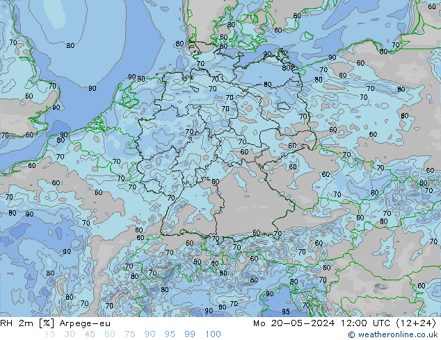 RH 2m Arpege-eu Mo 20.05.2024 12 UTC