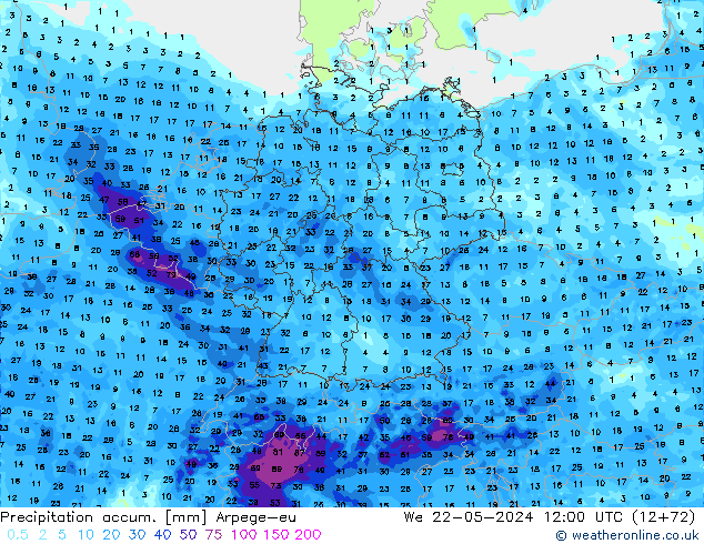 Precipitation accum. Arpege-eu We 22.05.2024 12 UTC