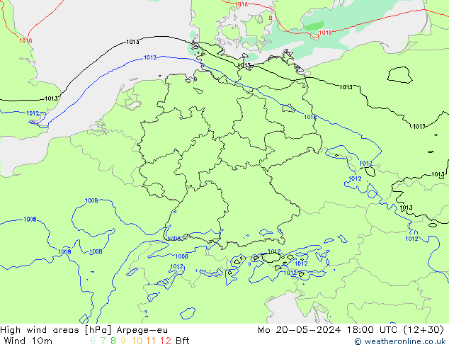High wind areas Arpege-eu lun 20.05.2024 18 UTC