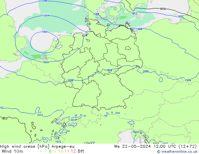 High wind areas Arpege-eu mer 22.05.2024 12 UTC