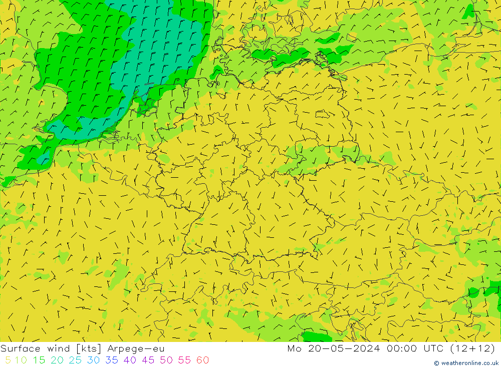Surface wind Arpege-eu Mo 20.05.2024 00 UTC