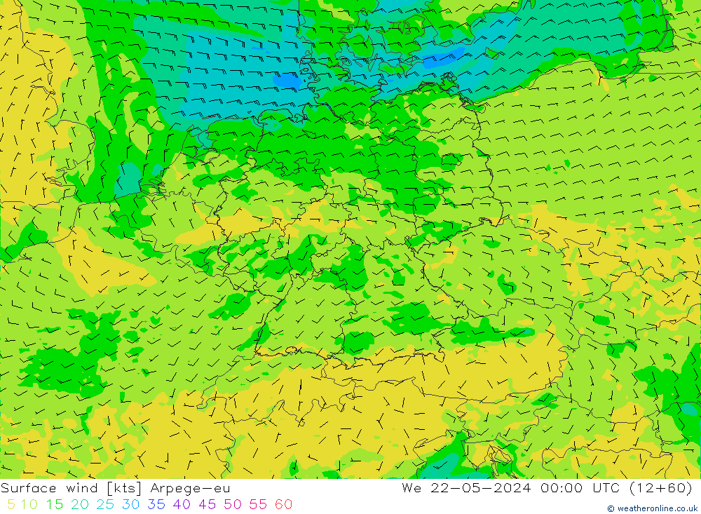 Surface wind Arpege-eu St 22.05.2024 00 UTC