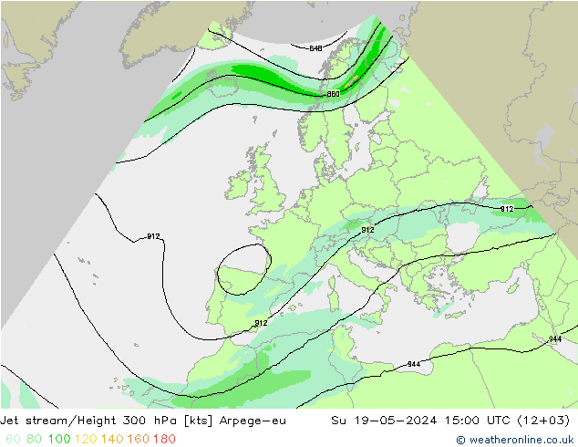 Jet stream/Height 300 hPa Arpege-eu Su 19.05.2024 15 UTC