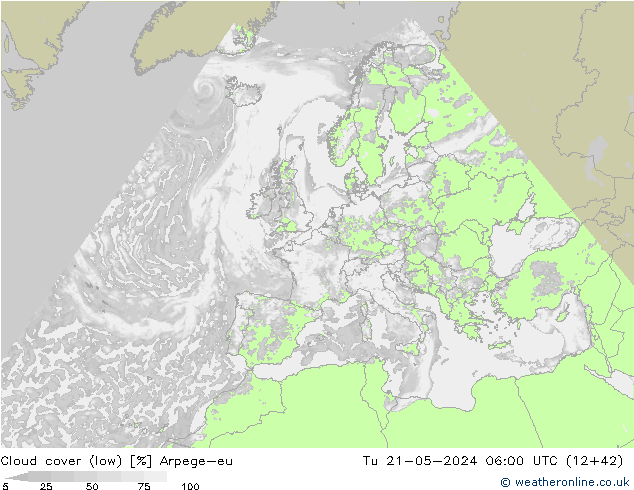 nízká oblaka Arpege-eu Út 21.05.2024 06 UTC