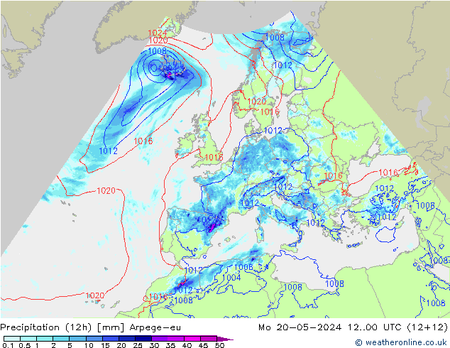 Totale neerslag (12h) Arpege-eu ma 20.05.2024 00 UTC