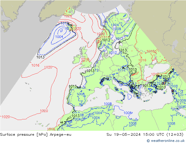 地面气压 Arpege-eu 星期日 19.05.2024 15 UTC