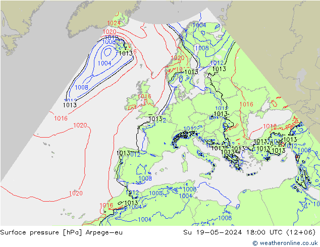 地面气压 Arpege-eu 星期日 19.05.2024 18 UTC
