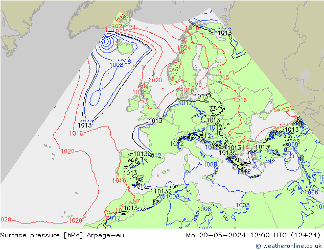 Pressione al suolo Arpege-eu lun 20.05.2024 12 UTC