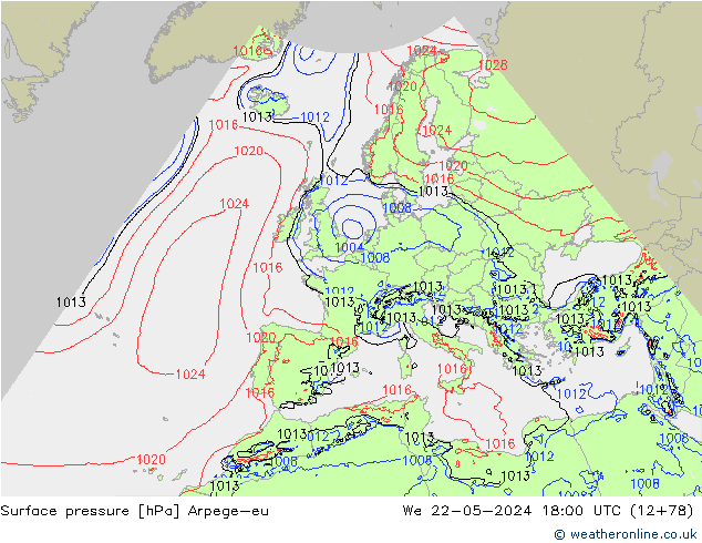 Bodendruck Arpege-eu Mi 22.05.2024 18 UTC