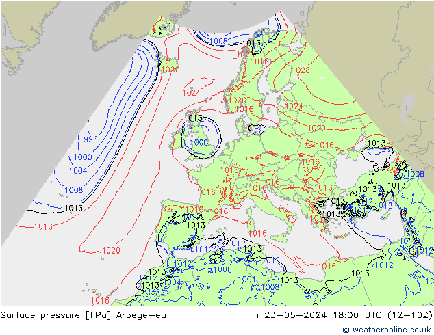приземное давление Arpege-eu чт 23.05.2024 18 UTC