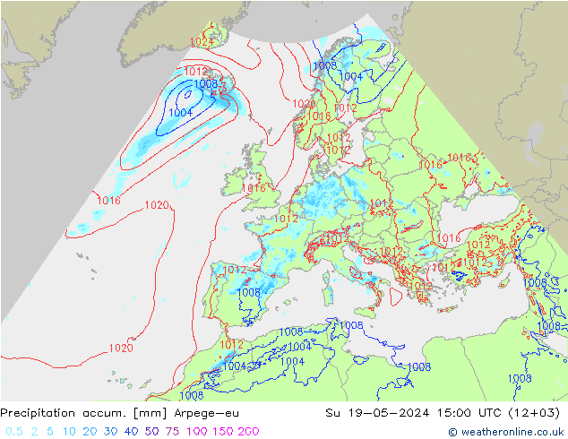 Precipitation accum. Arpege-eu 星期日 19.05.2024 15 UTC