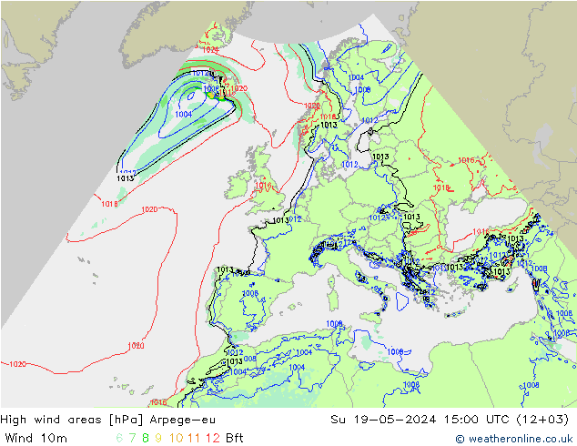 High wind areas Arpege-eu Dom 19.05.2024 15 UTC