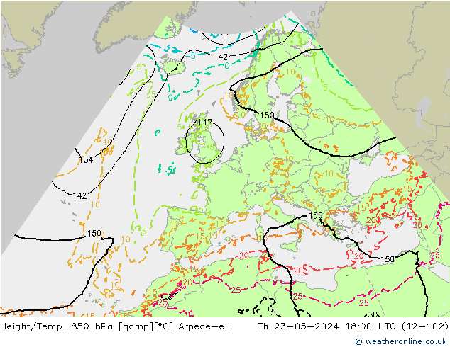 Yükseklik/Sıc. 850 hPa Arpege-eu Per 23.05.2024 18 UTC