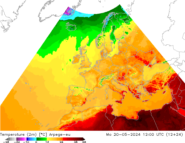 温度图 Arpege-eu 星期一 20.05.2024 12 UTC