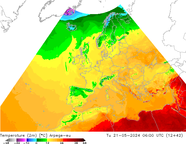 Temperature (2m) Arpege-eu Út 21.05.2024 06 UTC